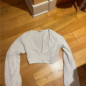 Zara White Textured Crop Top